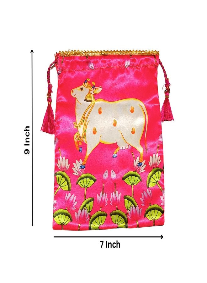 Sri Yagnaa - Pack of 10 - Gomatha Design Potli Bags - Fabric Potli Bags - Women's Silk Drawstring Closure - Gift Pouches - for Return Gifting (Multi-Color) - Image 5
